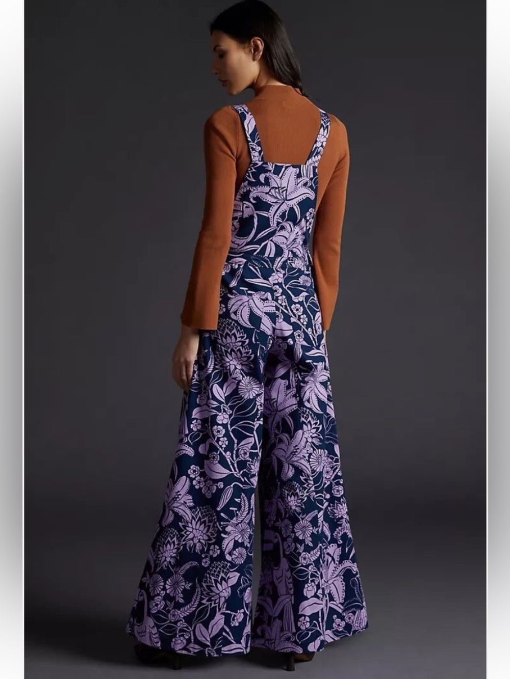 New Anthropologie FARM Rio Floral Wide Leg Purple Resort Jumpsuit Overalls M - Picture 4 of 6